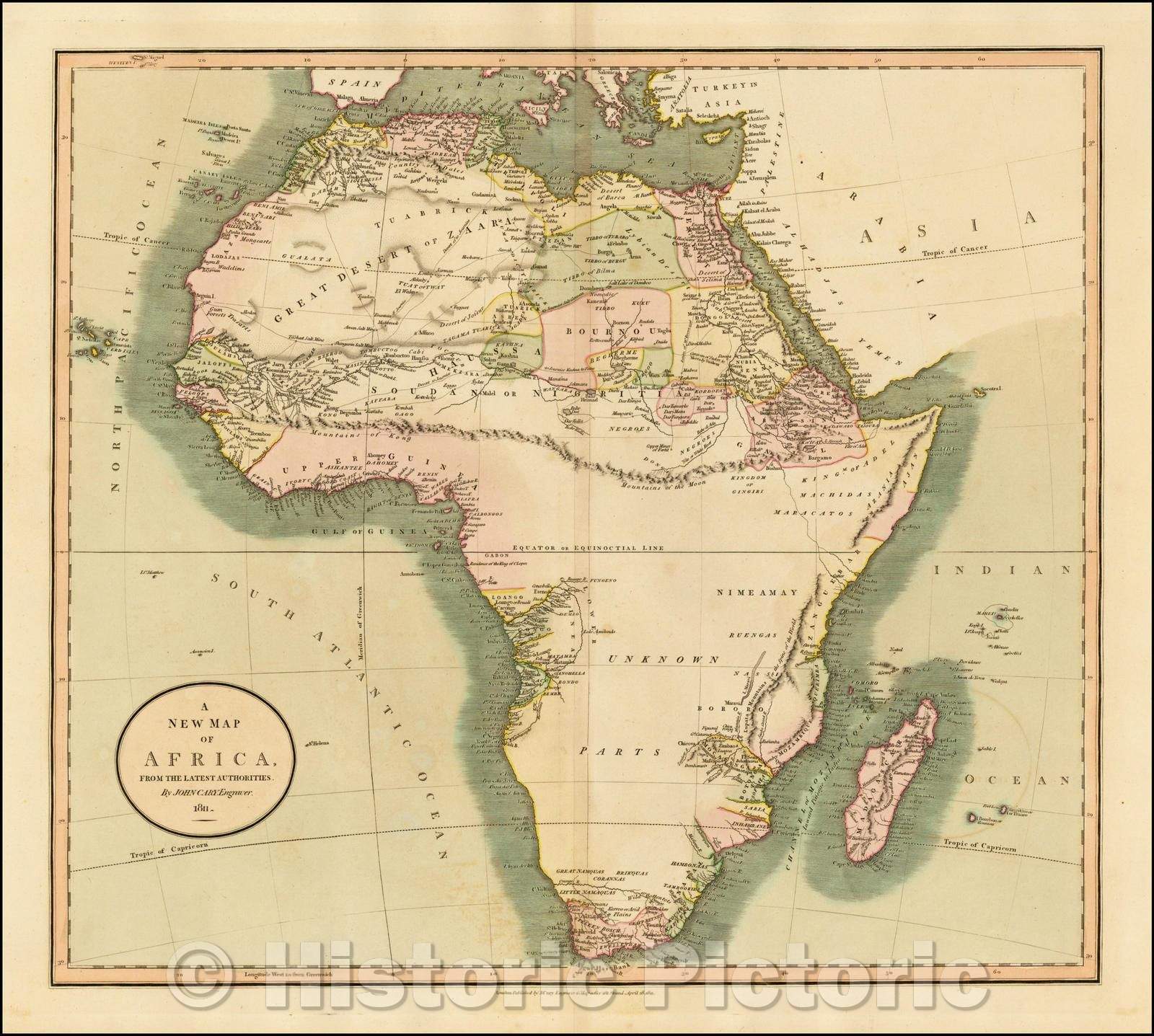 Historic Map - A New Map of Africa, From the Latest Authorities, 1811, John Cary - Vintage Wall Art