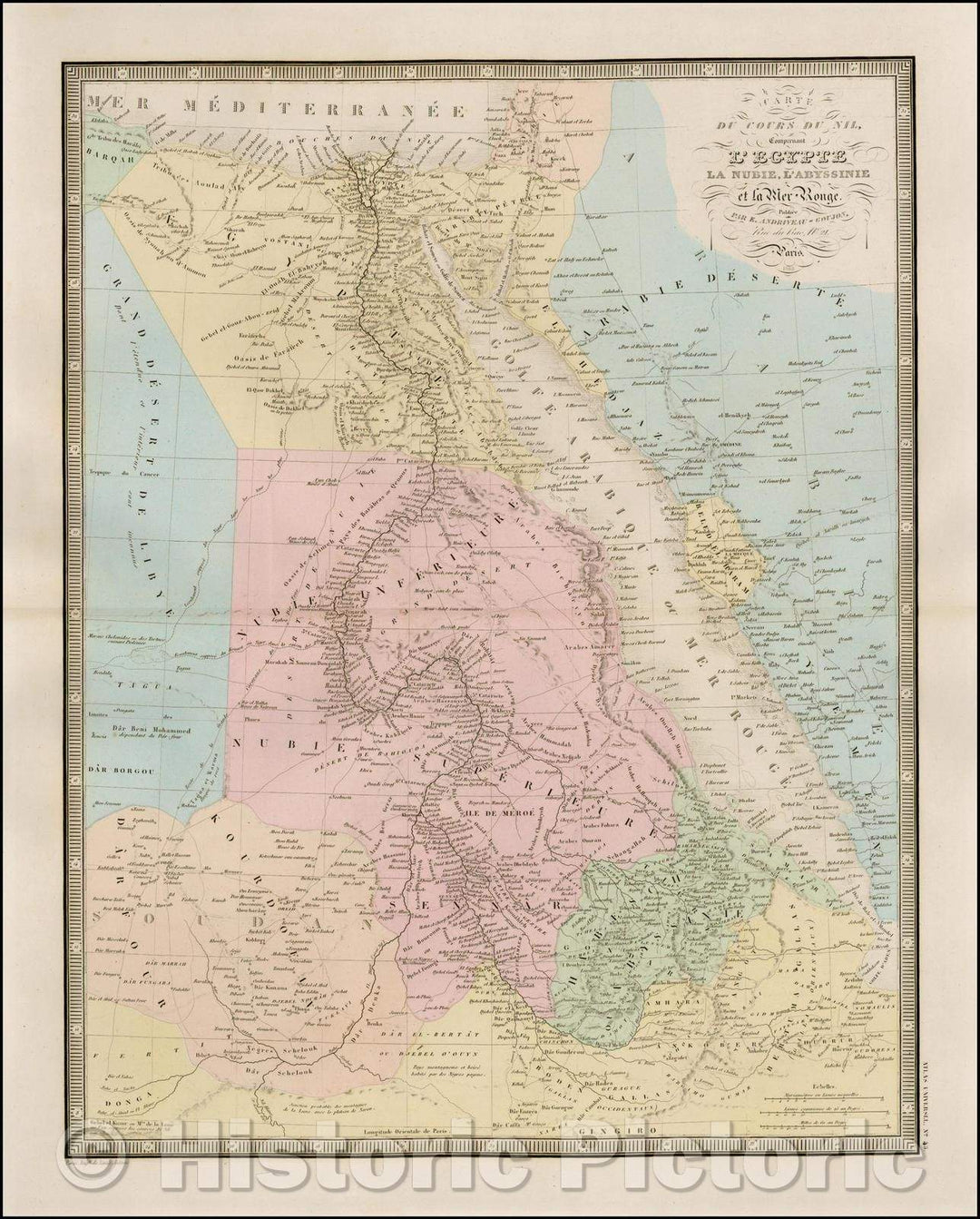 Historic Map - Carte Du Cours Du Nil, Comprenant L'Egypte, La Nubie, L'Abiyssinie et La Mer Rouge/Map of Egypte and the Red Sea Region, 1860 - Vintage Wall Art