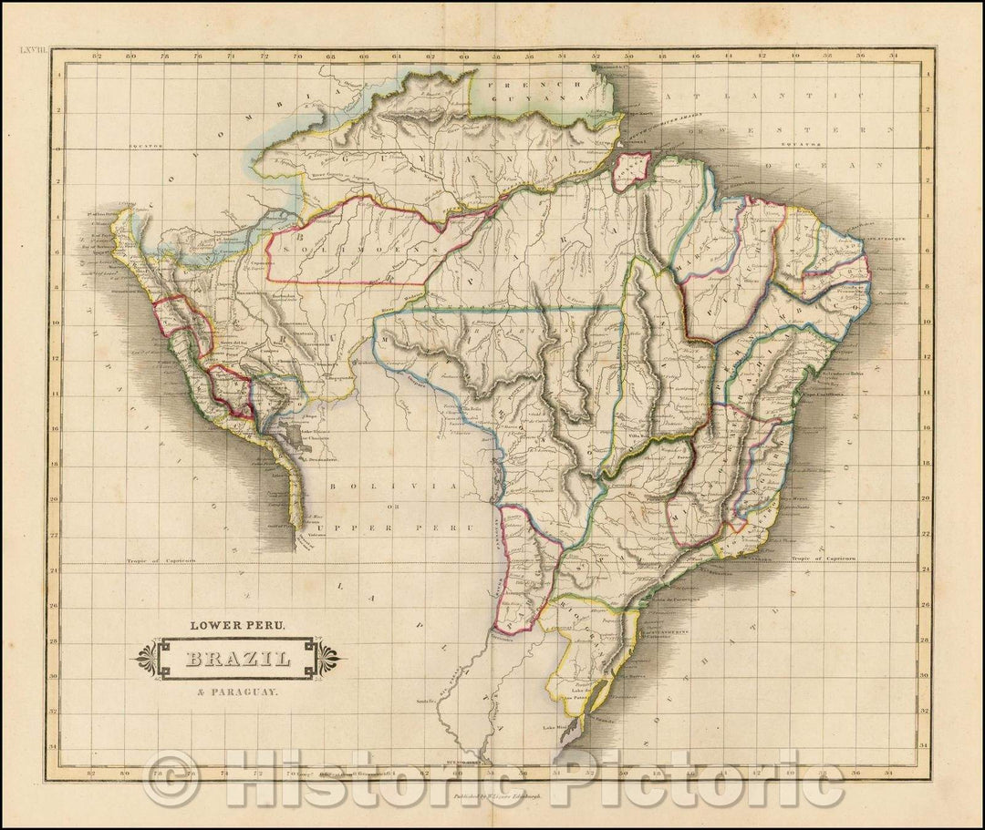 Historic Map - Lower Peru, Brazil & Paraguay, 1844, David Lizars - Vintage Wall Art