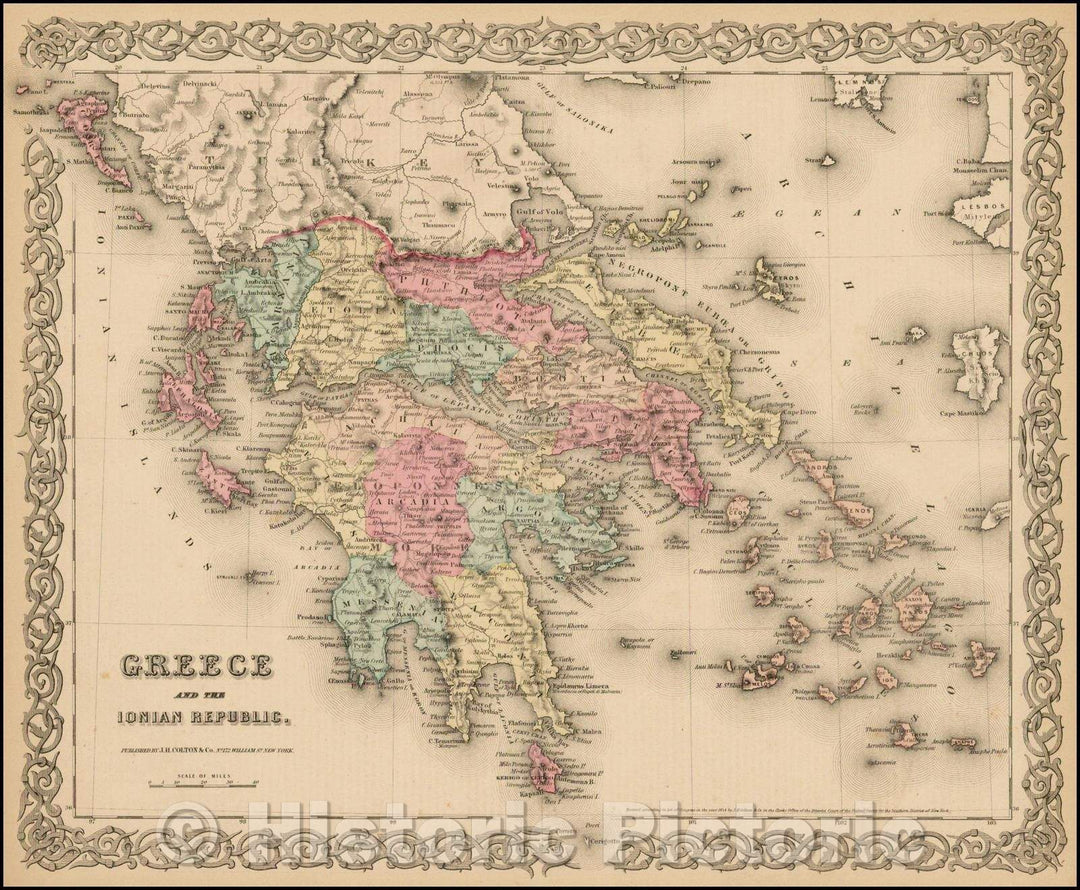 Historic Map - Greece and the Ionian Republic, 1858, Joseph Hutchins Colton - Vintage Wall Art