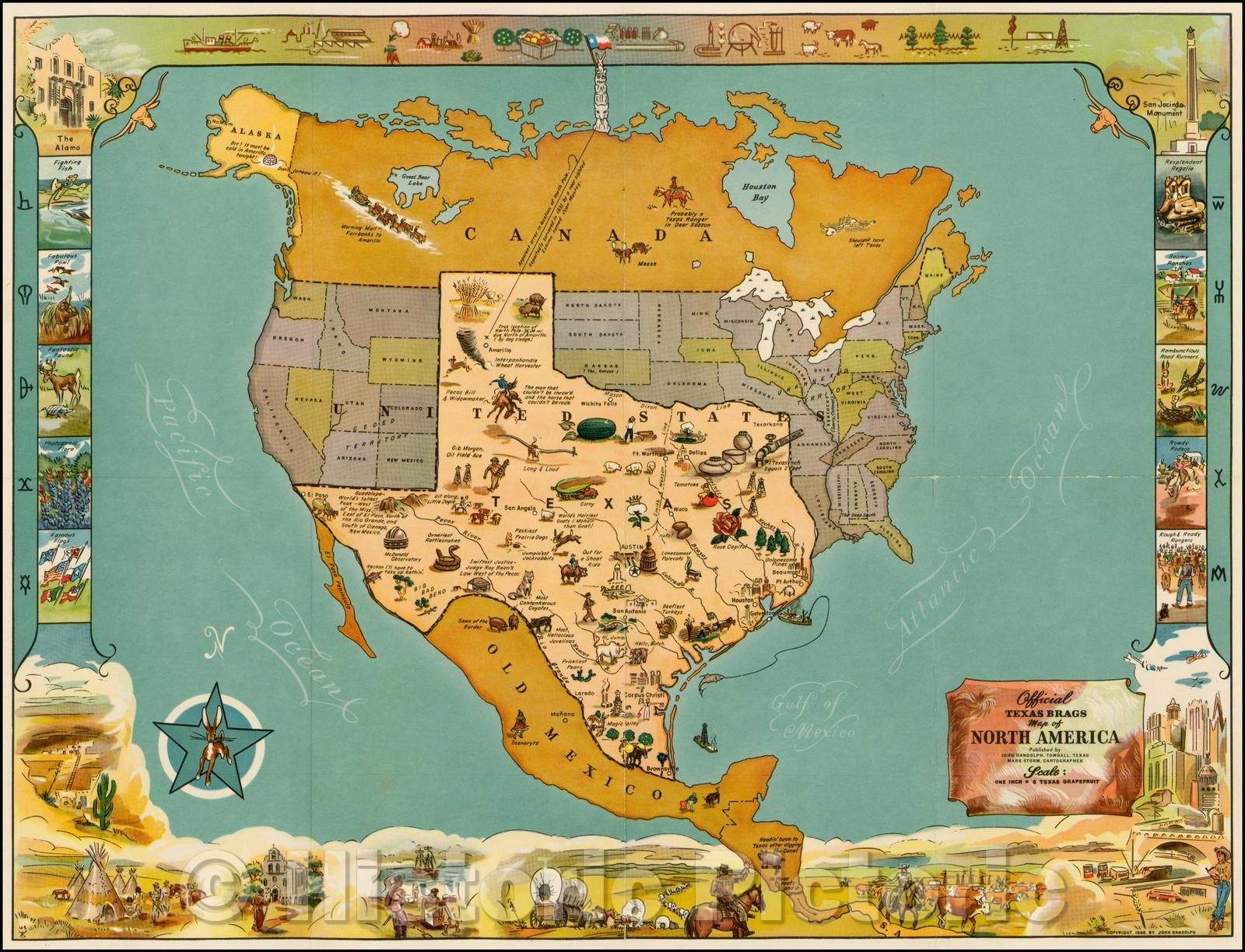 Historic Map - Official Texas Brags Map of North America, 1948, Mark Storm v2