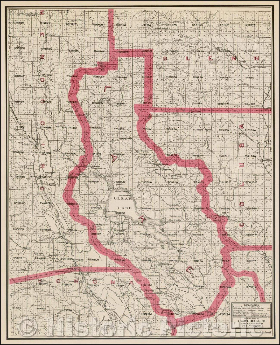 Historic Map - C.F. Weber's Map of Lake County California, 1914, Punnett Brothers - Vintage Wall Art