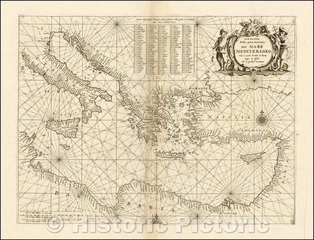 Historic Map - Carta Maritima Della parte Orientale Del Mediteraneo con/Chart of the Gulf of Venice and Northern Part of the Adriatic Sea, 1695 - Vintage Wall Art