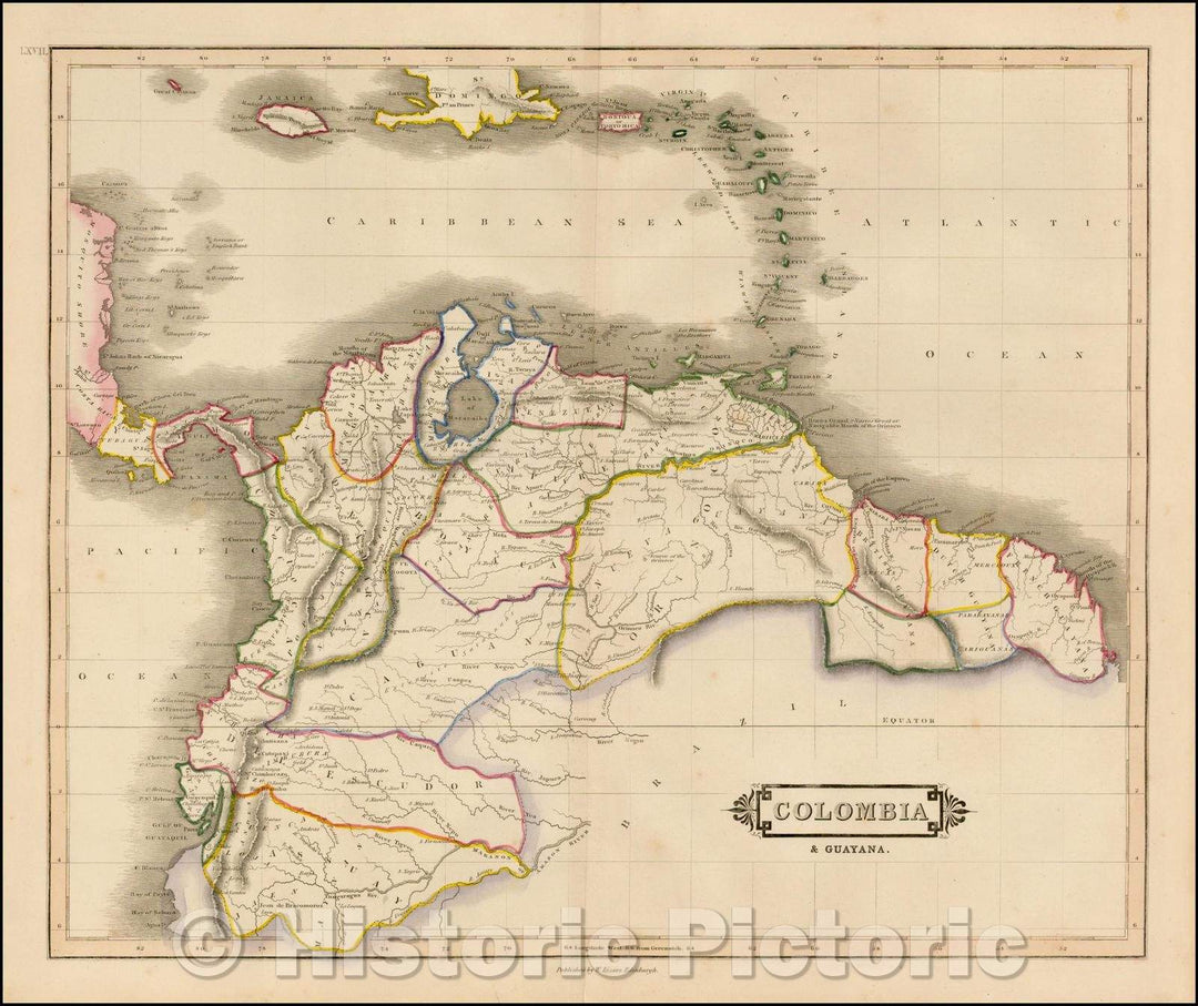 Historic Map - Colombia & Guayana/Colombia & Guayana, 1844, David Lizars - Vintage Wall Art