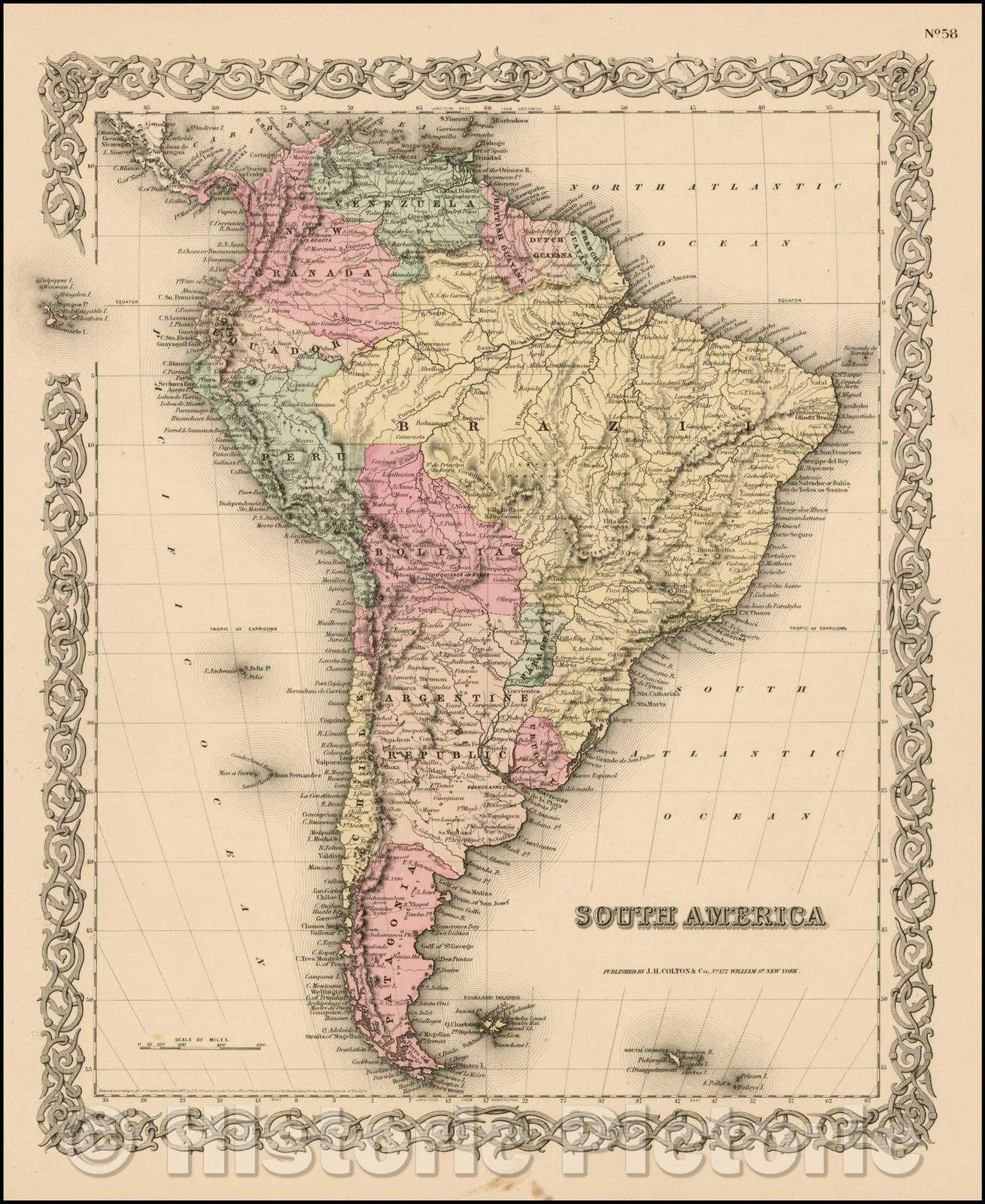 Historic Map - Colton's South America, 1856, Joseph Hutchins Colton - Vintage Wall Art