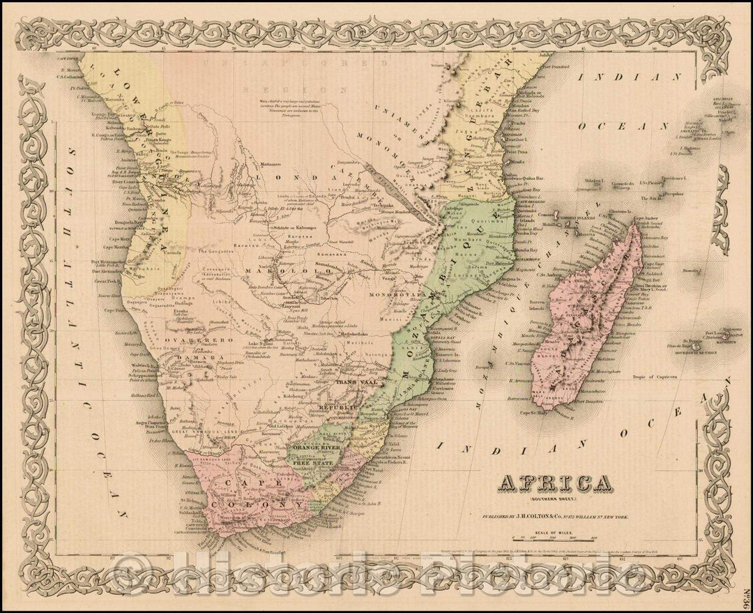 Historic Map - Africa [Southern Sheet], 1855, Joseph Hutchins Colton - Vintage Wall Art