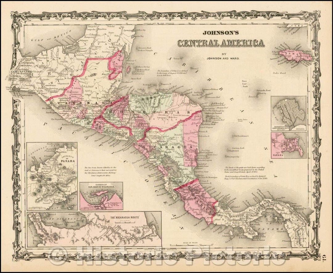 Historic Map - Johnson's Central America, 1862, Benjamin Ward - Vintage Wall Art