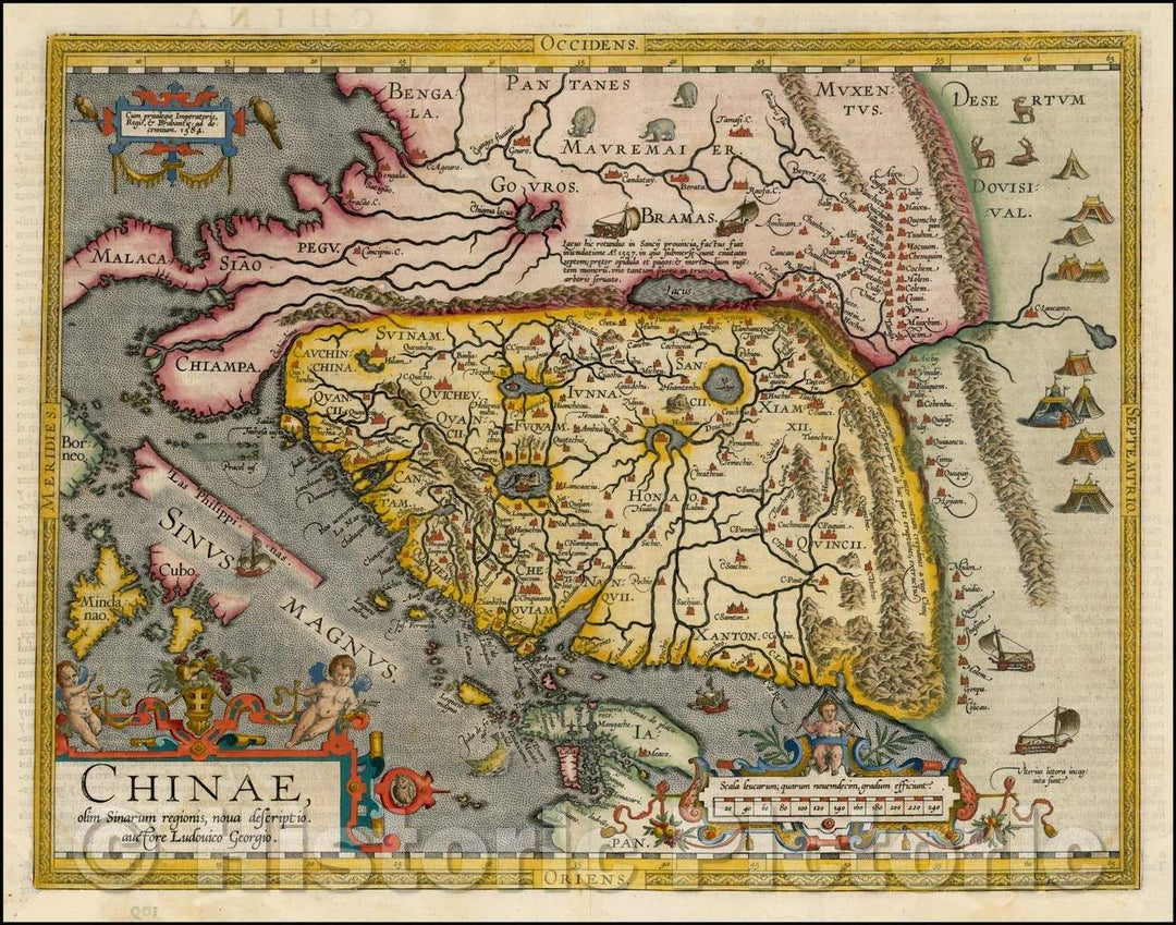 Historic Map - Chinae, olim Sinarum regionis nova descriptio auctore Ludovico Georgio, 1602, Abraham Ortelius - Vintage Wall Art