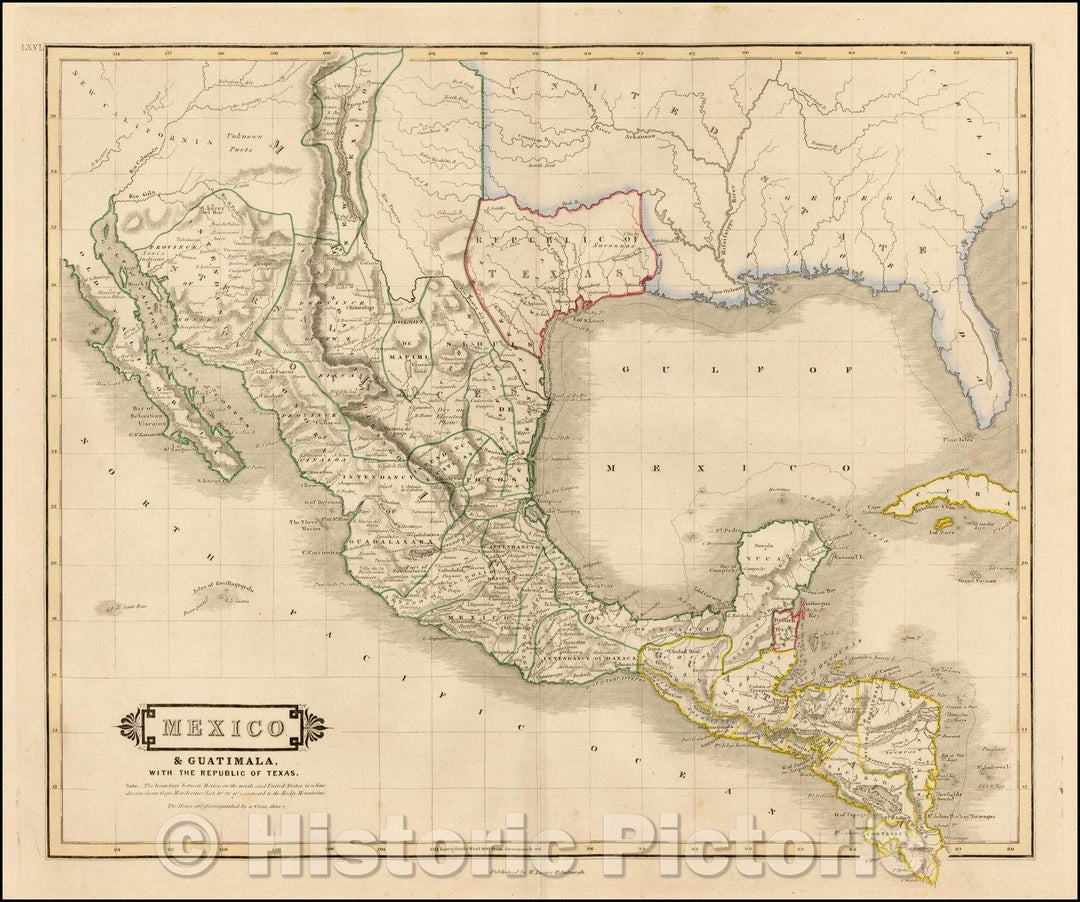 Historic Map - Mexico & Guatimala, with the Republic of Texas, 1838, William Home Lizars v2