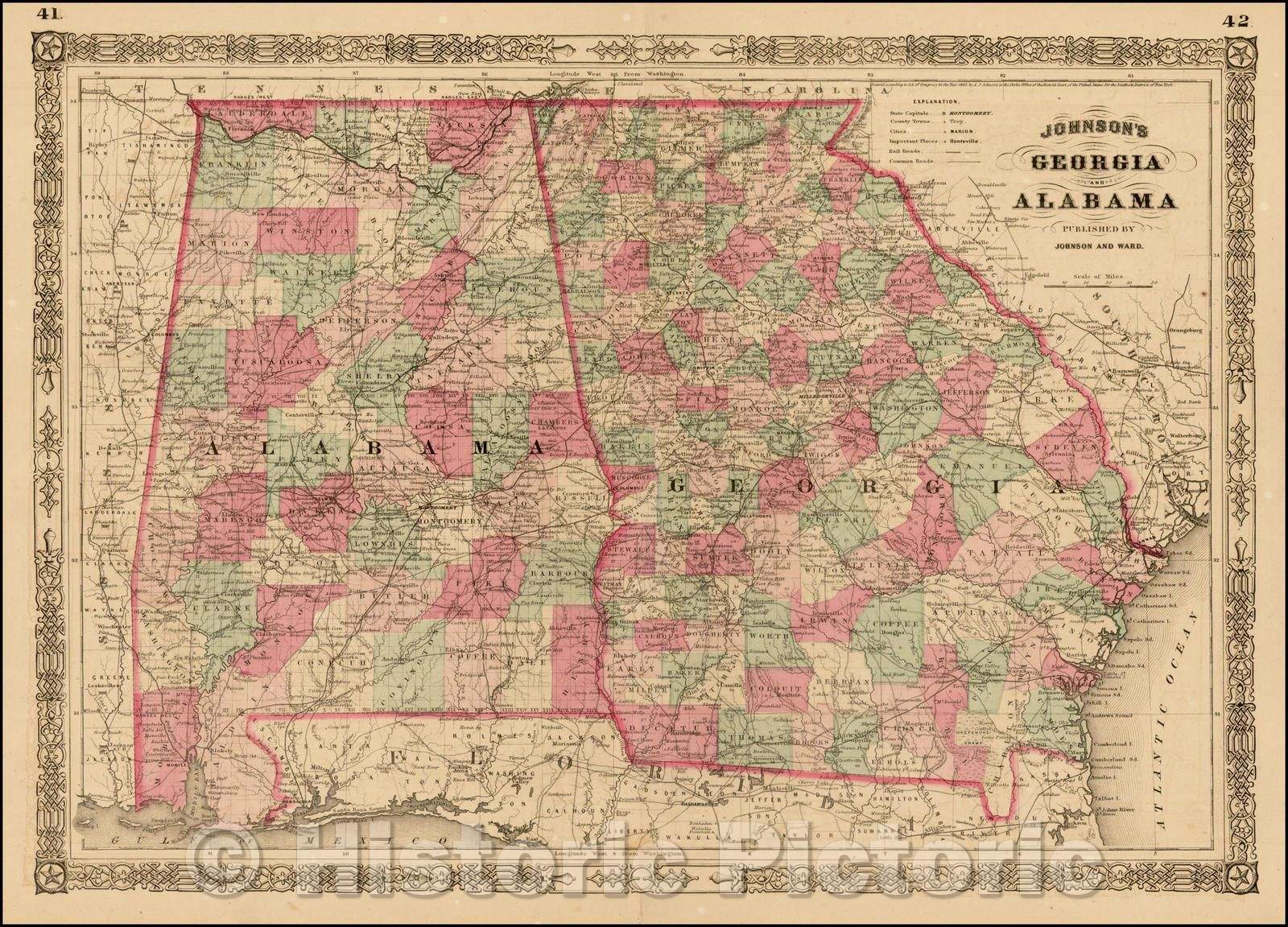 Historic Map - Johnson's Georgia and Alabama, 1863, Benjamin Ward v1