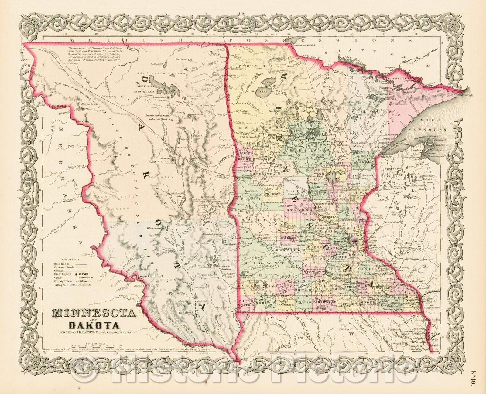 Historic Map - Minnesota and Dakota, 1855, Joseph Hutchins Colton v1