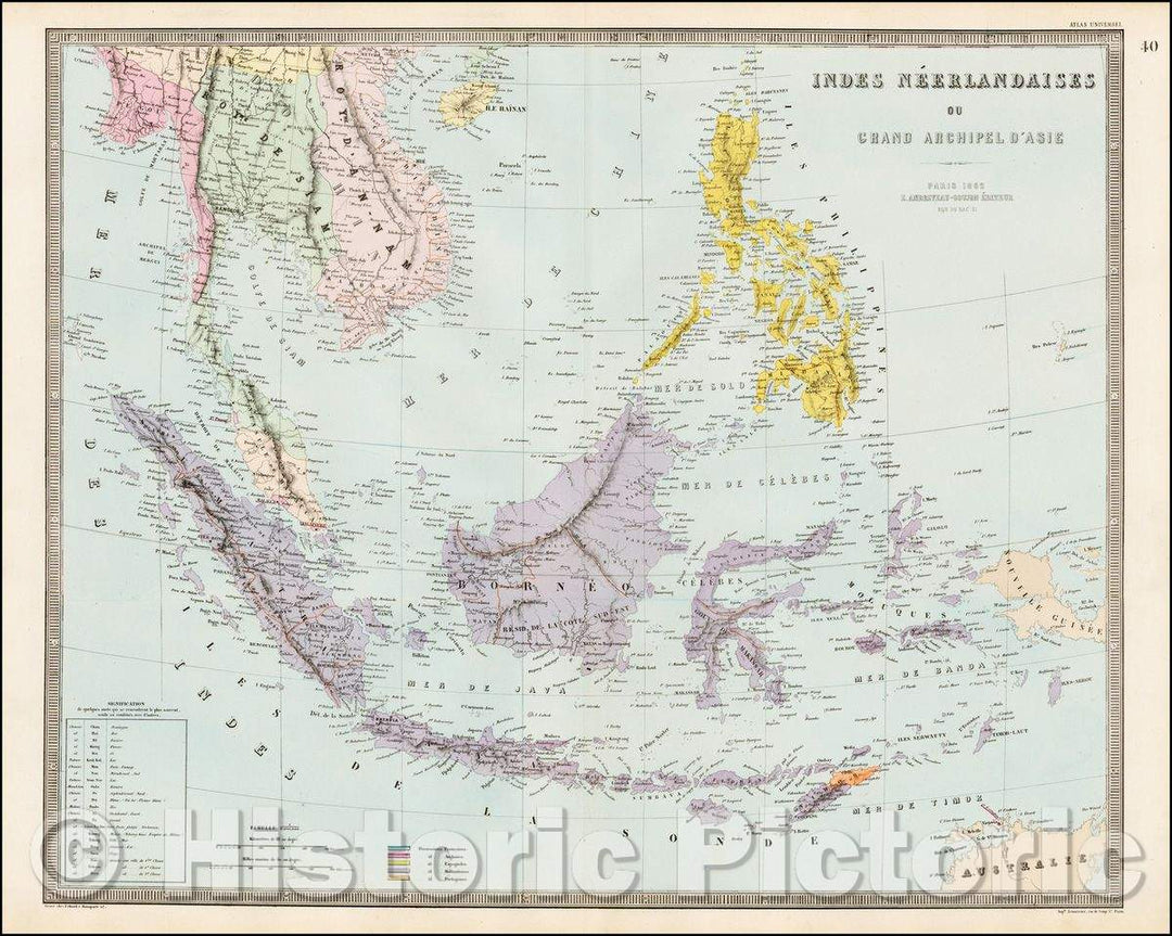 Historic Map - Indes Neerlandaises ou Grand Archipel D'Asie/Map Dutch Indies, Philippines, Southeast Asia, Spice Islands, 1862, J. Andriveau-Goujon - Vintage Wall Art