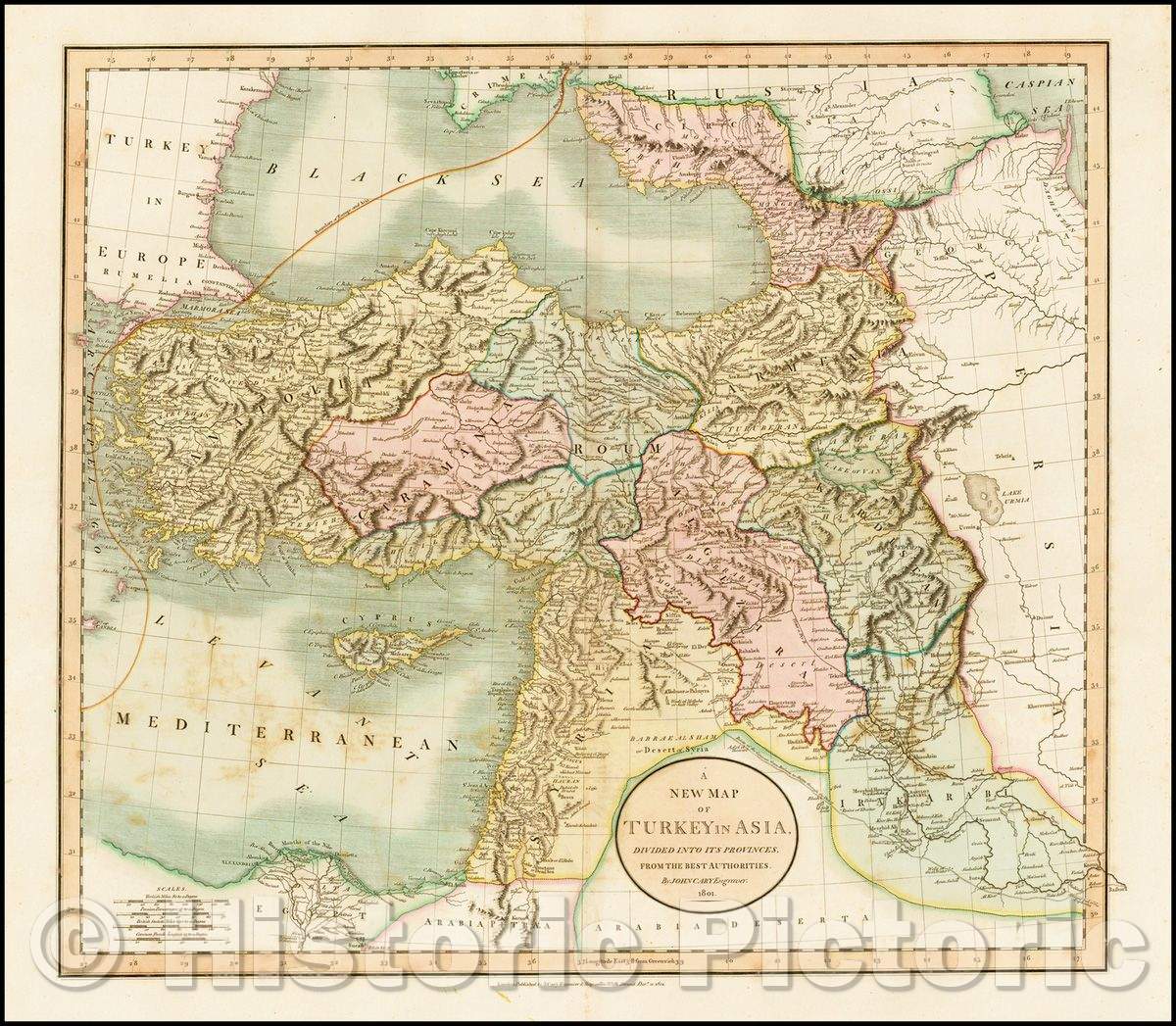 Historic Map - Turkey In Asia, Divided into its Provinces, 1801, John Cary v1