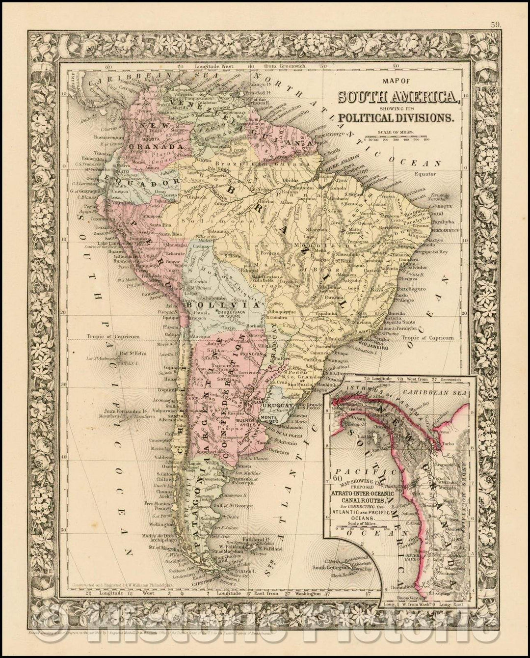 Historic Map - Map Of South America, Showing Its Political Divisions, 1879, Samuel Augustus Mitchell Jr. - Vintage Wall Art