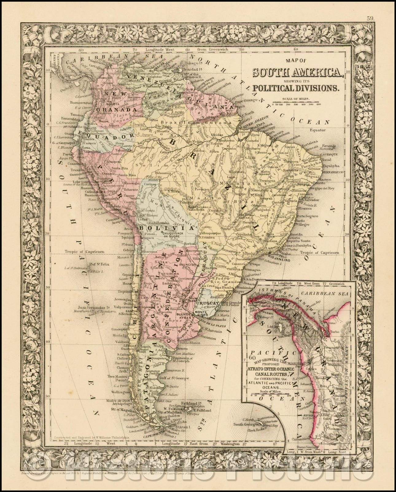 Historic Map - Map Of South America, Showing Its Political Divisions, 1879, Samuel Augustus Mitchell Jr. - Vintage Wall Art