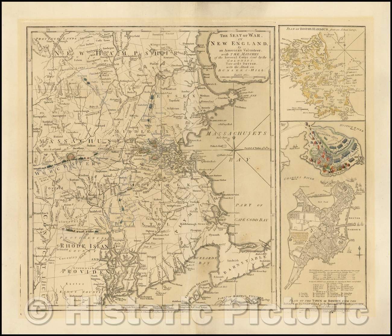 Historic Map - The Seat of War, In New England, 1775, Sayer & Bennett - Vintage Wall Art