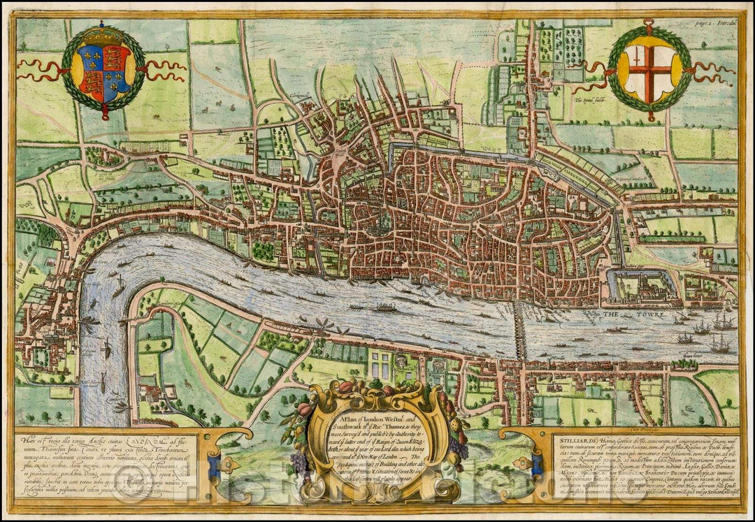 Historic Map - A Plan of London, Westmr. and Southwark wth ye Rivr Thames, 1708, Edward Hatton - Vintage Wall Art