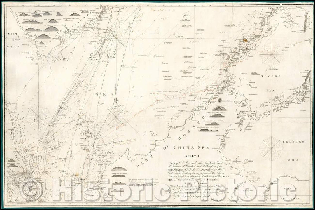 Historic Map - China Sea Sheet 1 (Singapore, Siam, Cambodia, Mindanao, Borneo), 1842, James Horsburgh v2