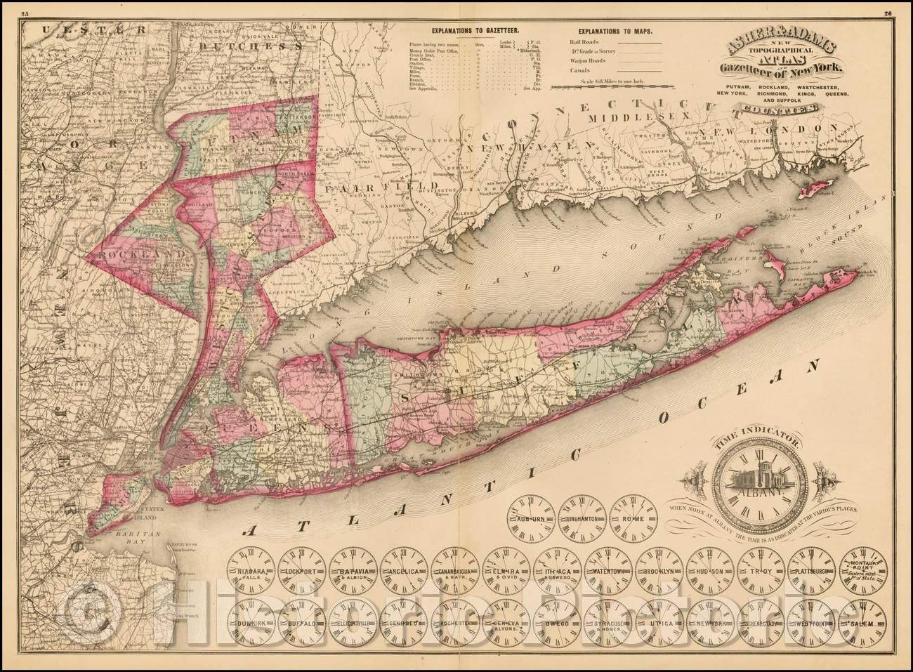 Historic Map - Long Island and Environs, 1870, Asher - Vintage Wall Art