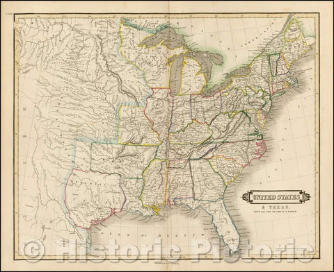 Historic Map - United States & Texas. With All The Railways & Canals, 1838, William Home Lizars - Vintage Wall Art