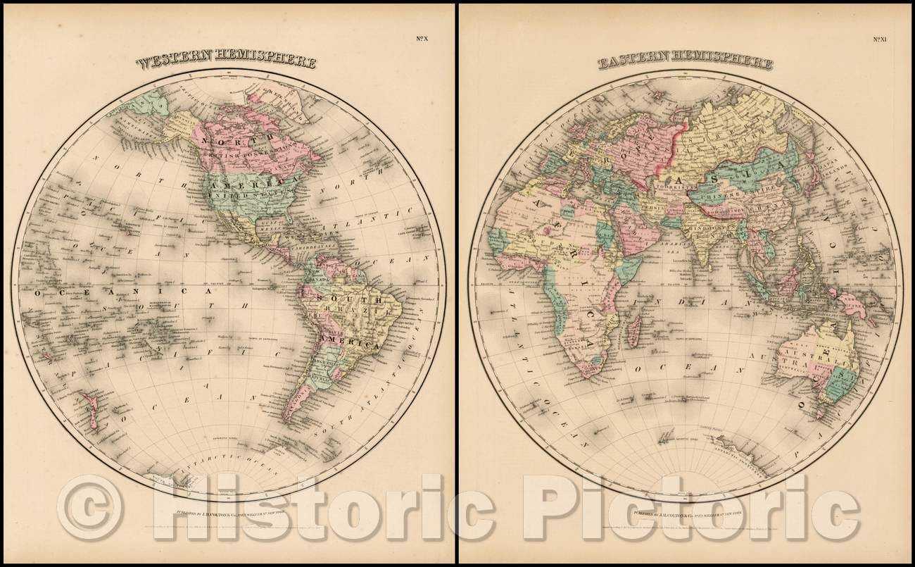 Historic Map - Eastern Hemisphere [with] Western Hemisphere, 1855, Joseph Hutchins Colton v3