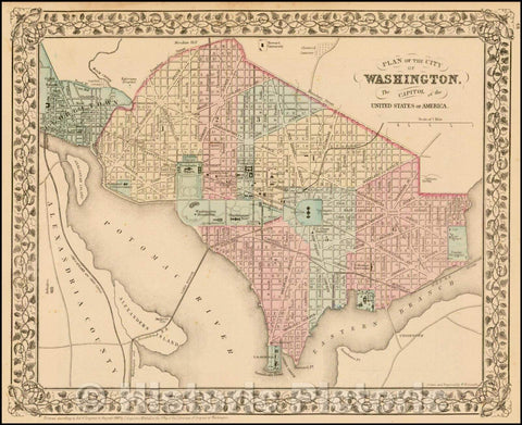 Historic Map - Plan of the City of Washington. The Capitol of the United States of America, 1880, Samuel Augustus Mitchell Jr. - Vintage Wall Art