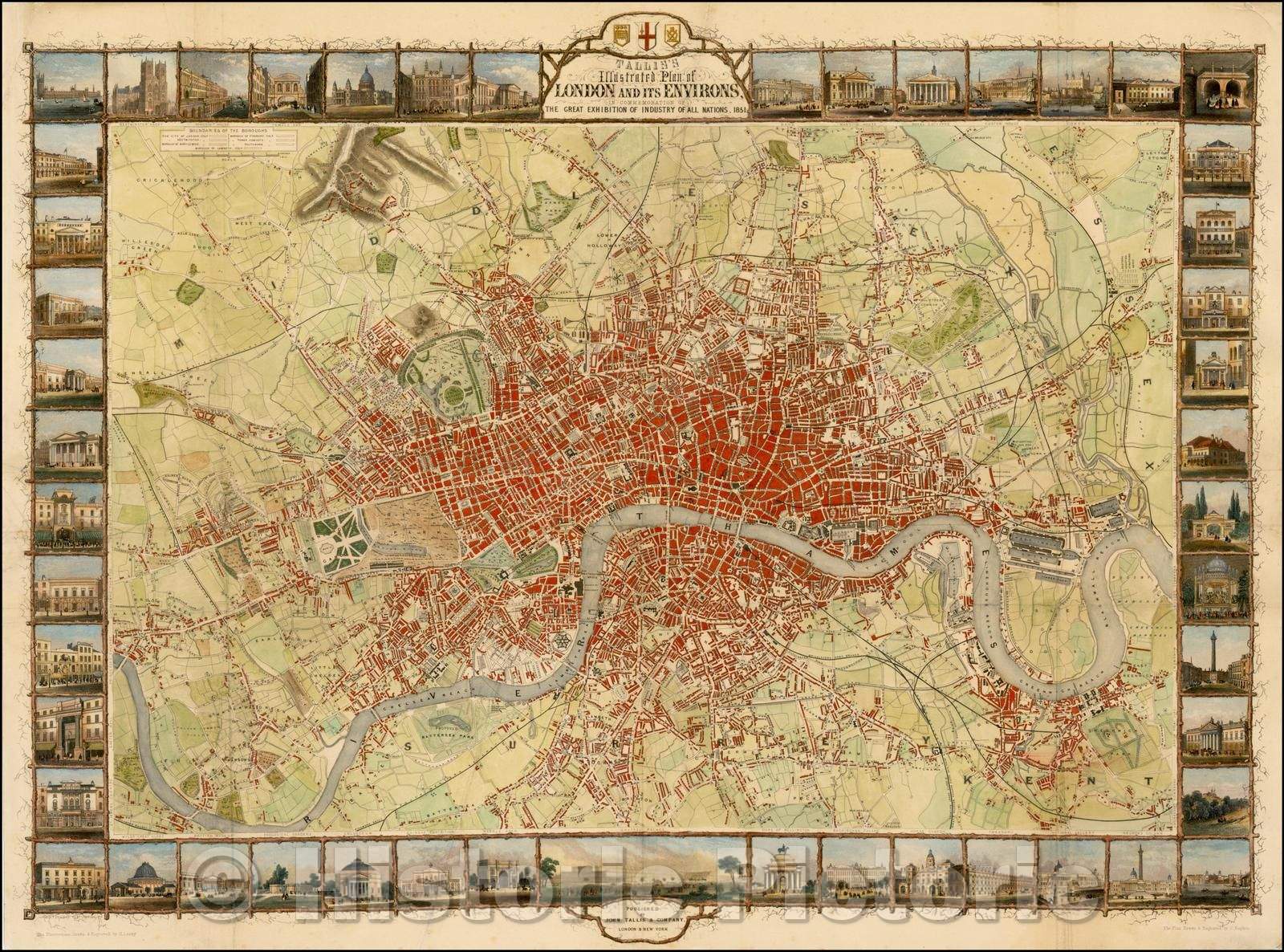 Historic Map - Tallis's Illustrated Plan of London and its Environs, 1851, John Tallis v1