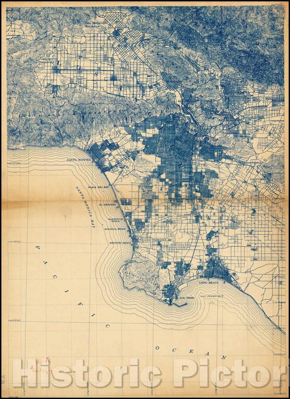 Historic Map - Los Angeles Basin, 1930, Anonymous - Vintage Wall Art