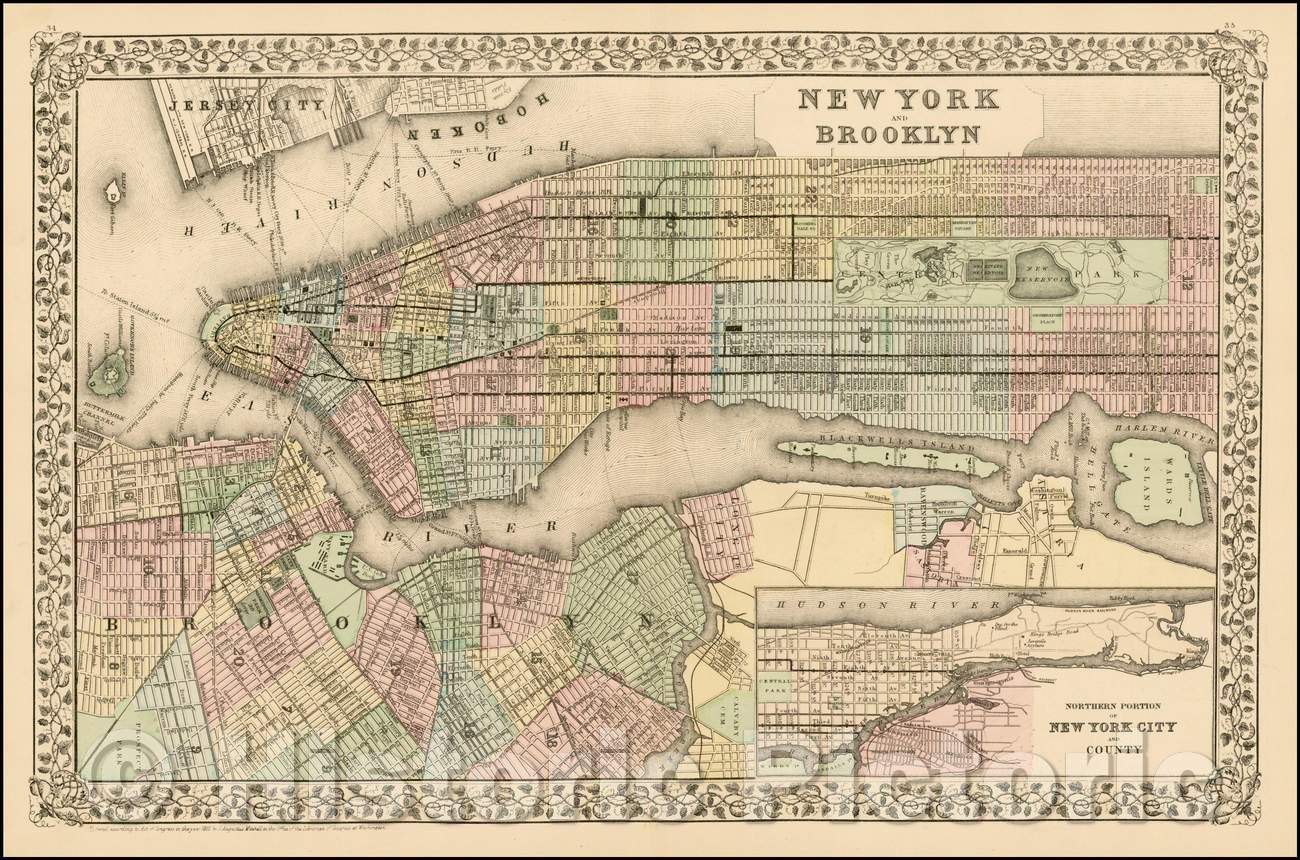 Historic Map - New York and Brooklyn, 1878, Samuel Augustus Mitchell Jr. v1