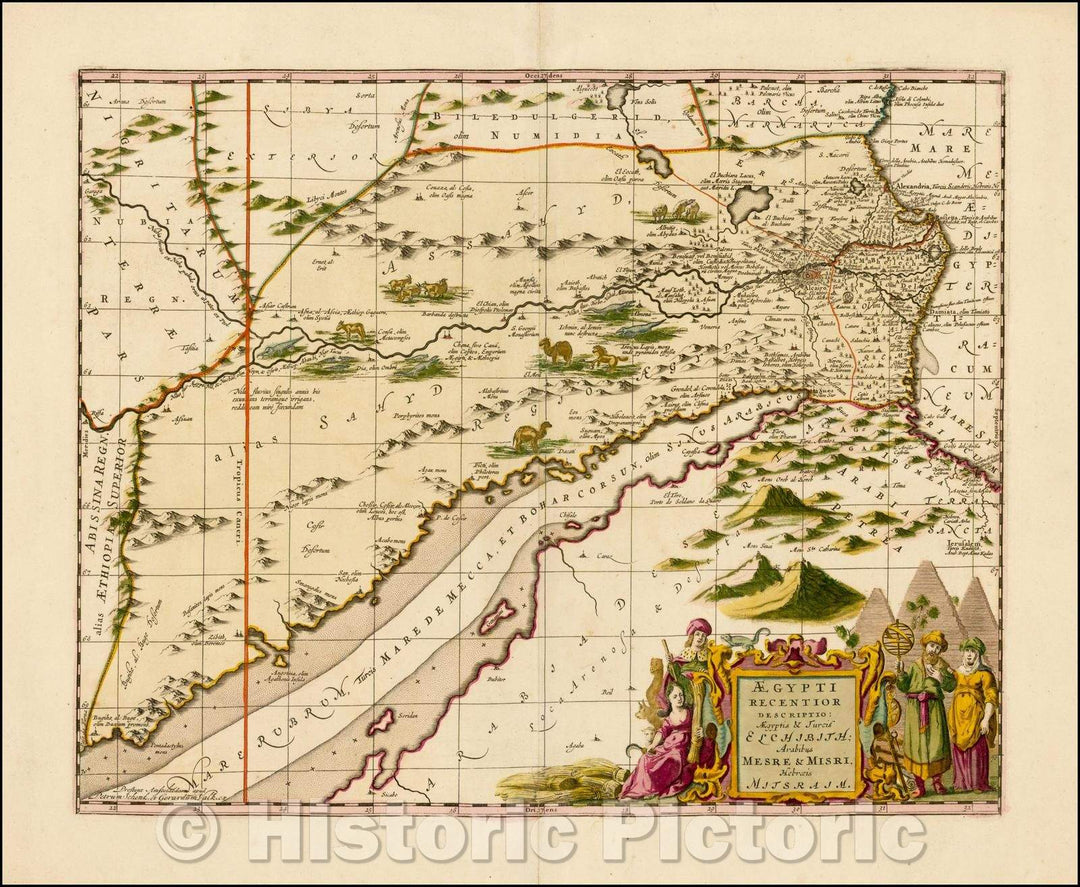 Historic Map - Aegypti Recentior Descriptio: Aegyptis & Turcis Elchibith; Arabibus Mesre :: Egypt, Egyptians and Turks Elchibith; Arab Mesre & Misra, 1690 - Vintage Wall Art