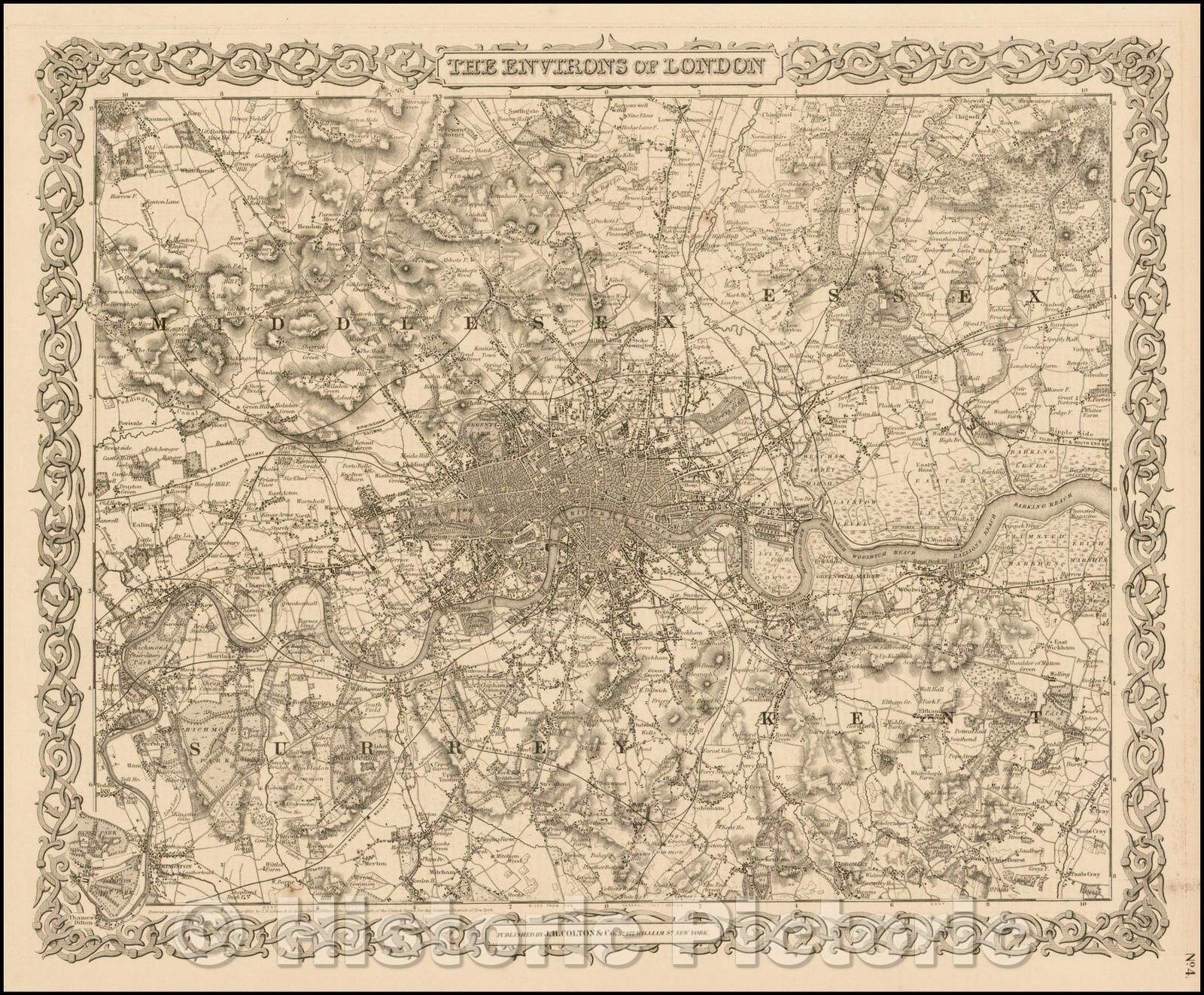 Historic Map - The Environs of London, 1856, Joseph Hutchins Colton - Vintage Wall Art