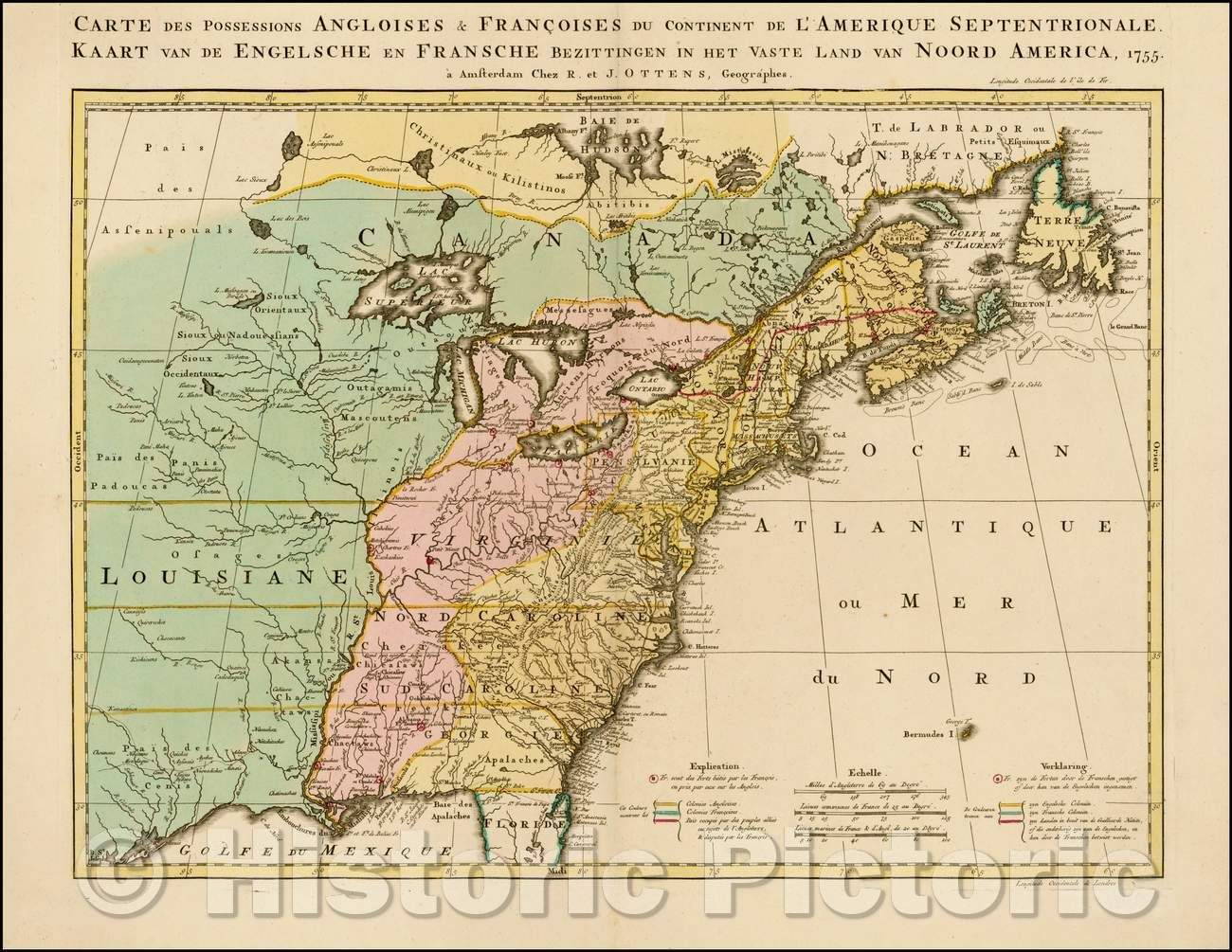 Historic Map - Carte Des Possessions Angloises & Francoises Du Continent De L'Amerique :: Possessions Angloises & Fran?ises Septentionale Amerique, 1755 v3