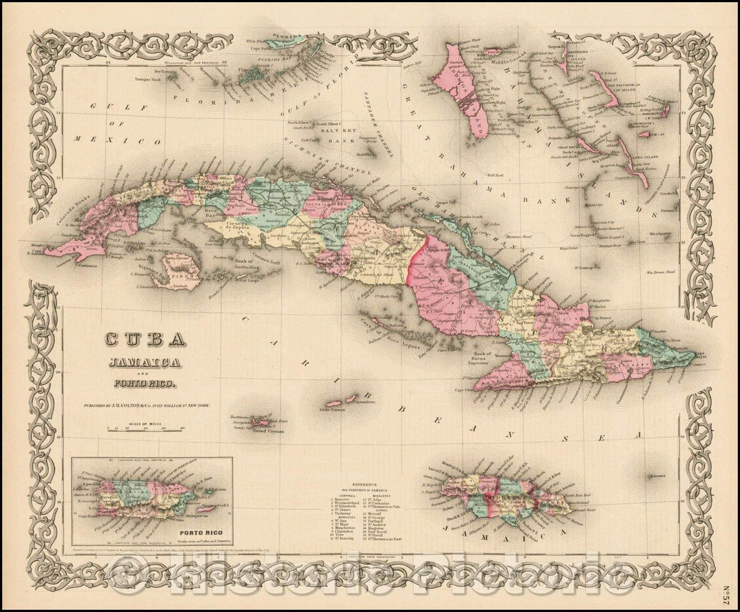 Historic Map - Colton's Cuba, Jamaica and Porto Rico, 1855, Joseph Hutchins Colton - Vintage Wall Art