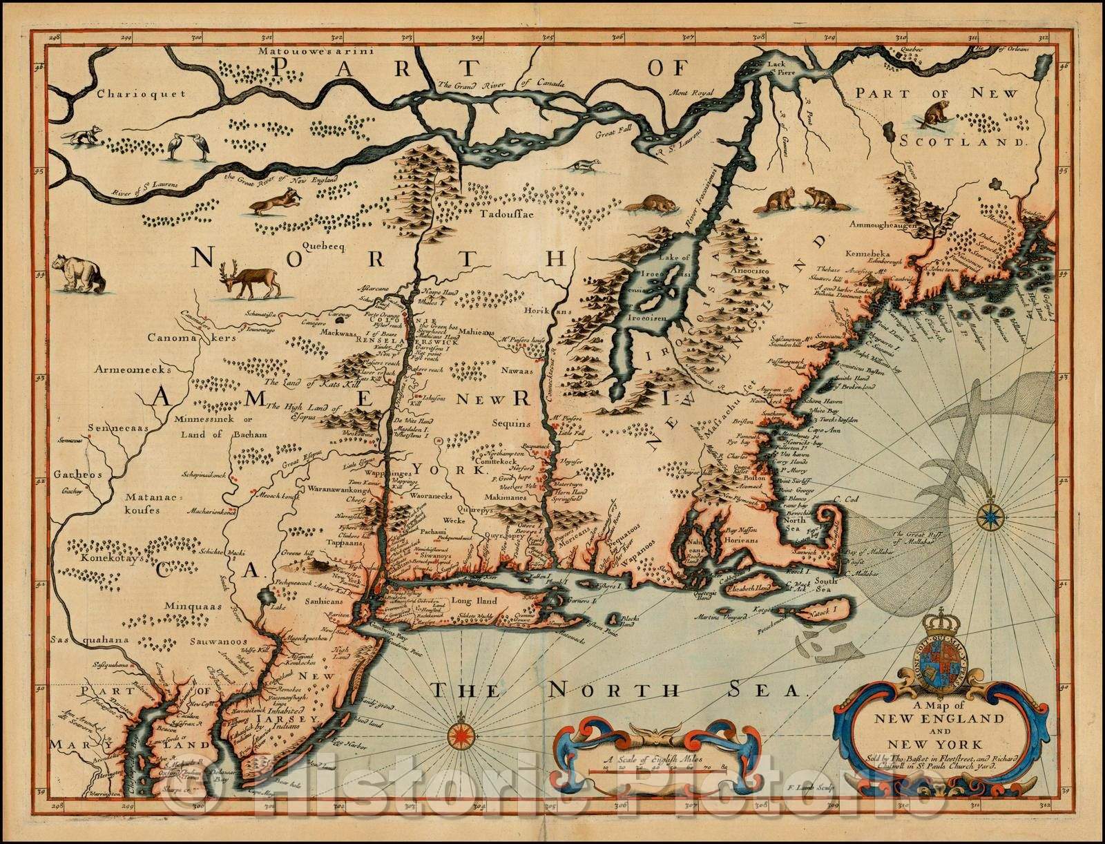 Historic Map - A Map of New England and New York, 1676, John Speed v3