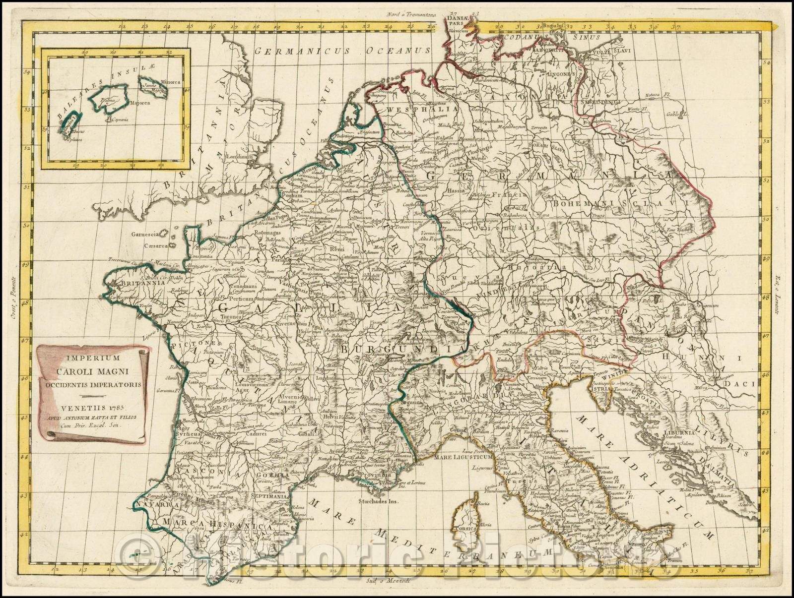 Historic Map - Imperium Caroli Magni Occidentis Imperatoris/Map of Western part of the Empire of Charlemagne, 1785, Antonio Zatta - Vintage Wall Art