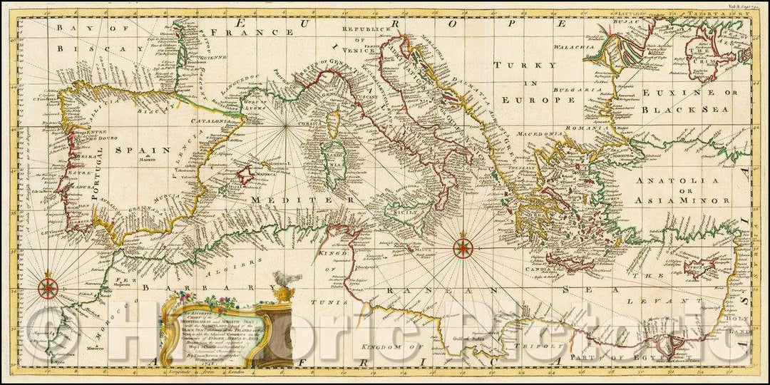 Historic Map - An Accurate Chart of the Mediterranean and Adriatic Seas; with the Archipelago & Part of the Black Sea, 1748, Emanuel Bowen v1