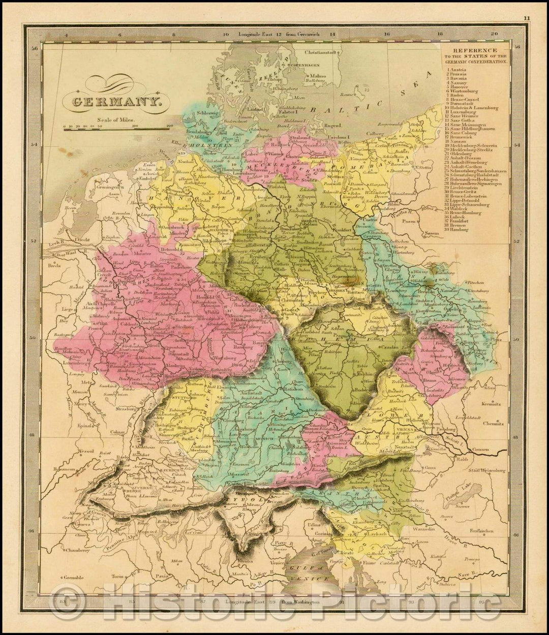 Historic Map - Germany, 1842, Jeremiah Greenleaf - Vintage Wall Art