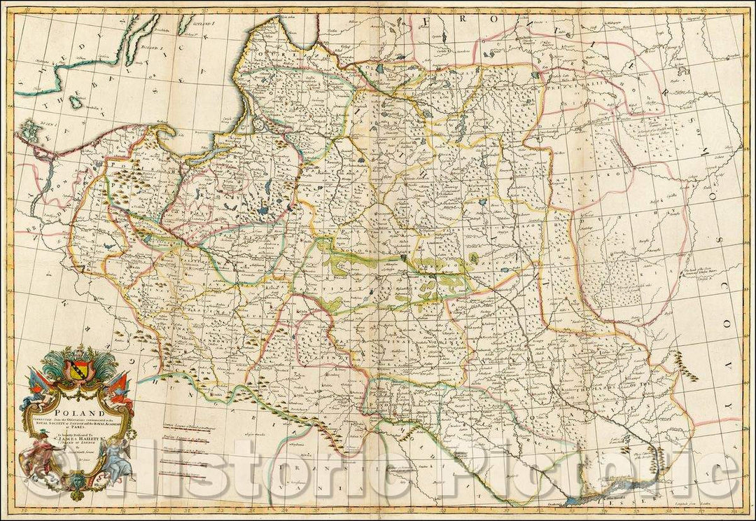 Historic Map - Poland Corrected from the Observations Communicated to the Royal Society at London and the Royal Academy at Paris, 1708, John Senex v1