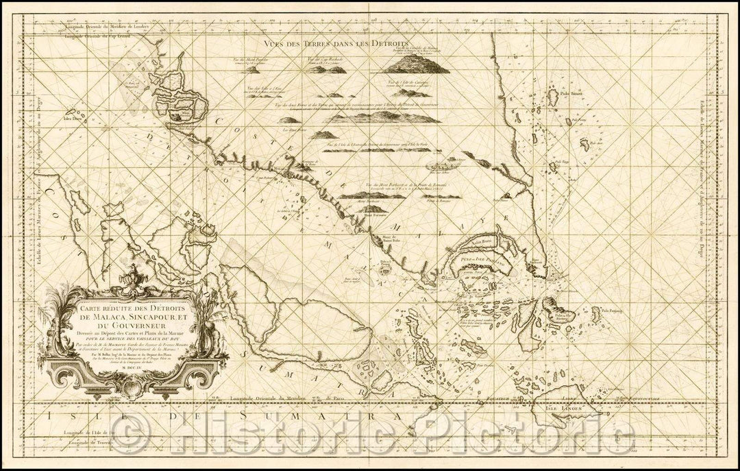 Historic Map - Carte Reduite Des Detroits De Malaca, Sincapour, Et Gouverneur, 1755, Jacques Nicolas Bellin v1