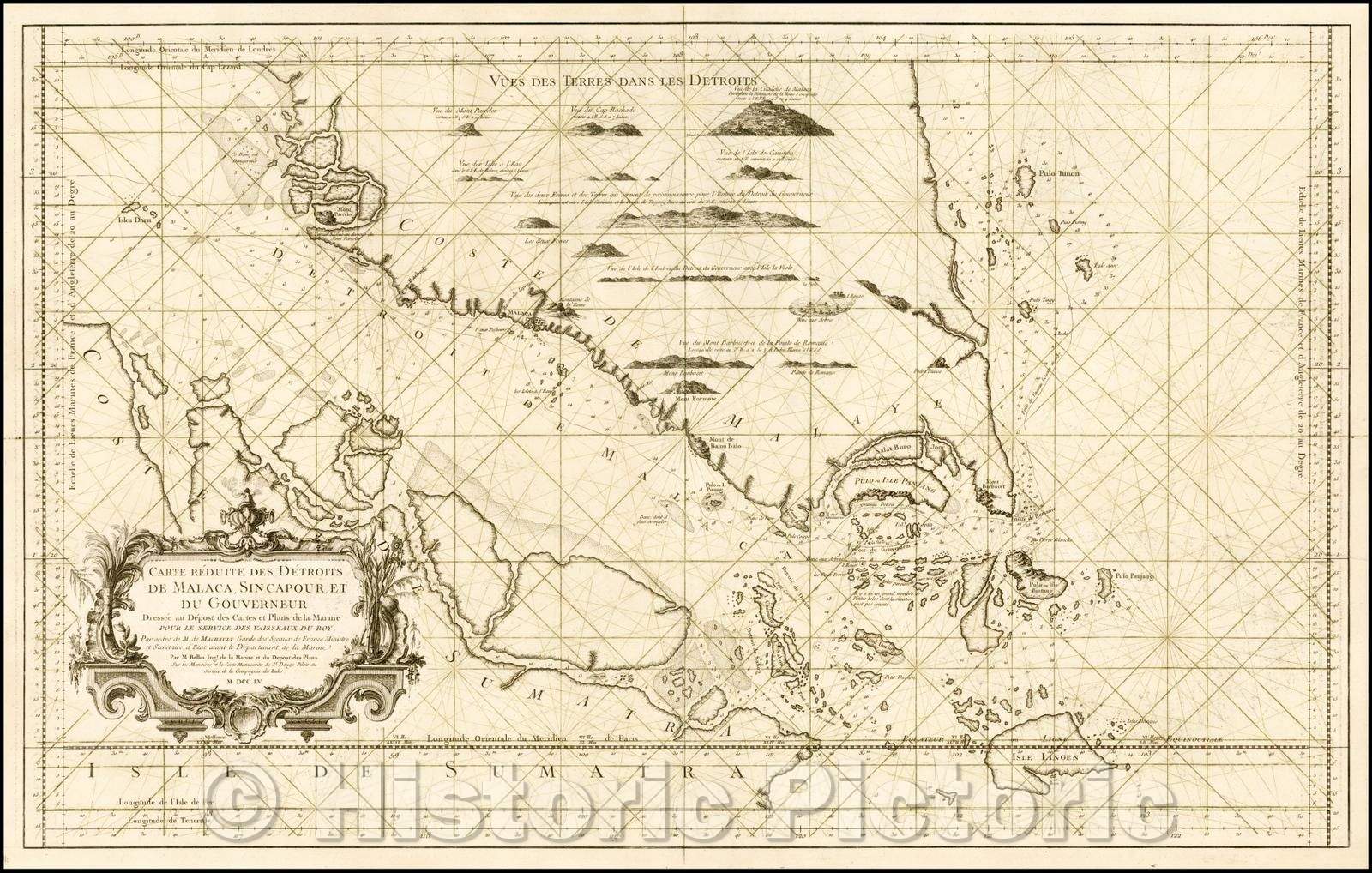 Historic Map - Carte Reduite Des Detroits De Malaca, Sincapour, Et Gouverneur, 1755, Jacques Nicolas Bellin v1