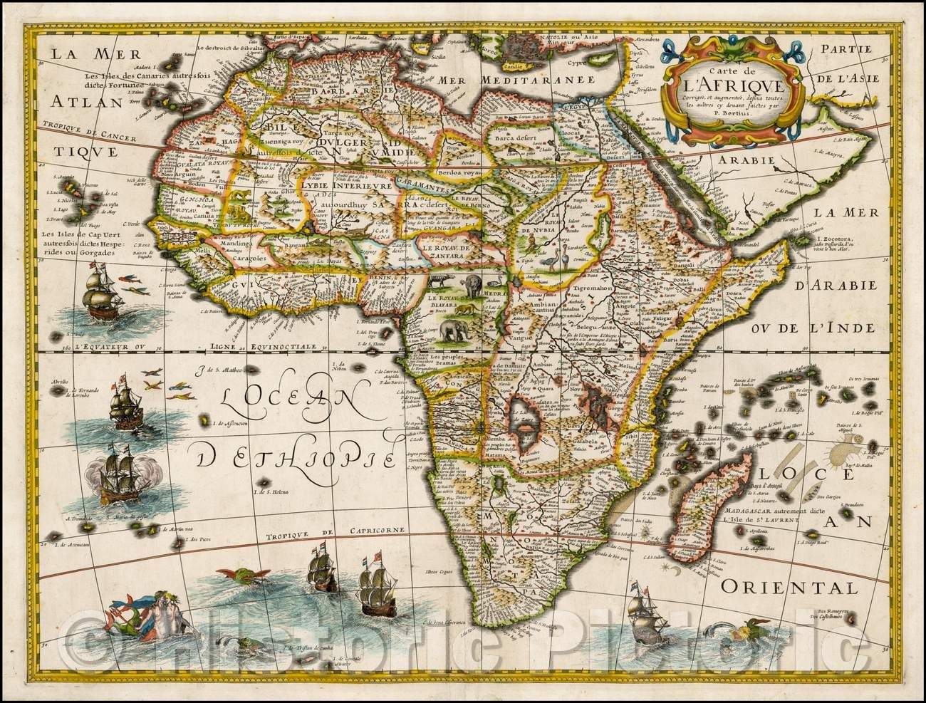 Historic Map - Carte de L'Afrique Corrigee, et augmentee dessus toutes les aultres/Map of Africa, published by Melchior Tavernier in Paris in 1627, 1627 - Vintage Wall Art