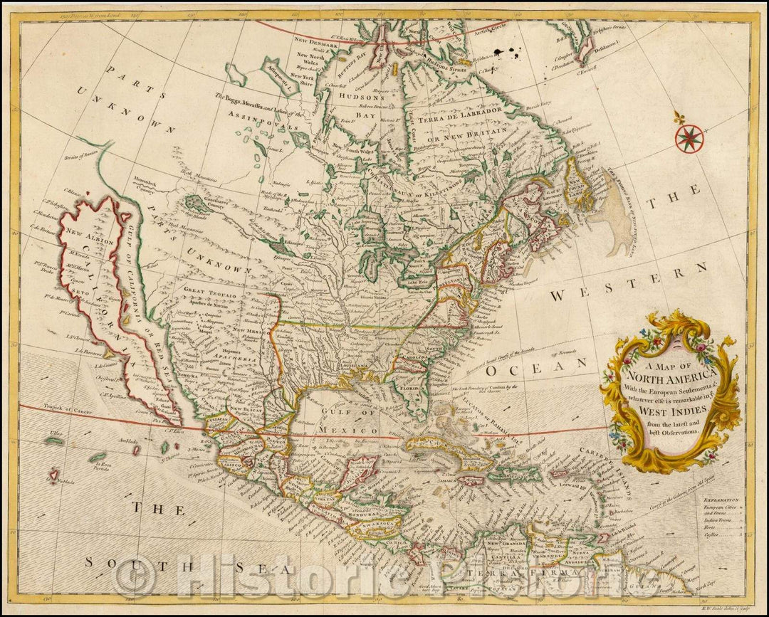 Historic Map - A Map of North America With the European Settlements & whatever else is remarkable in ye West Indies from the latest and best Observations, 1745 v3