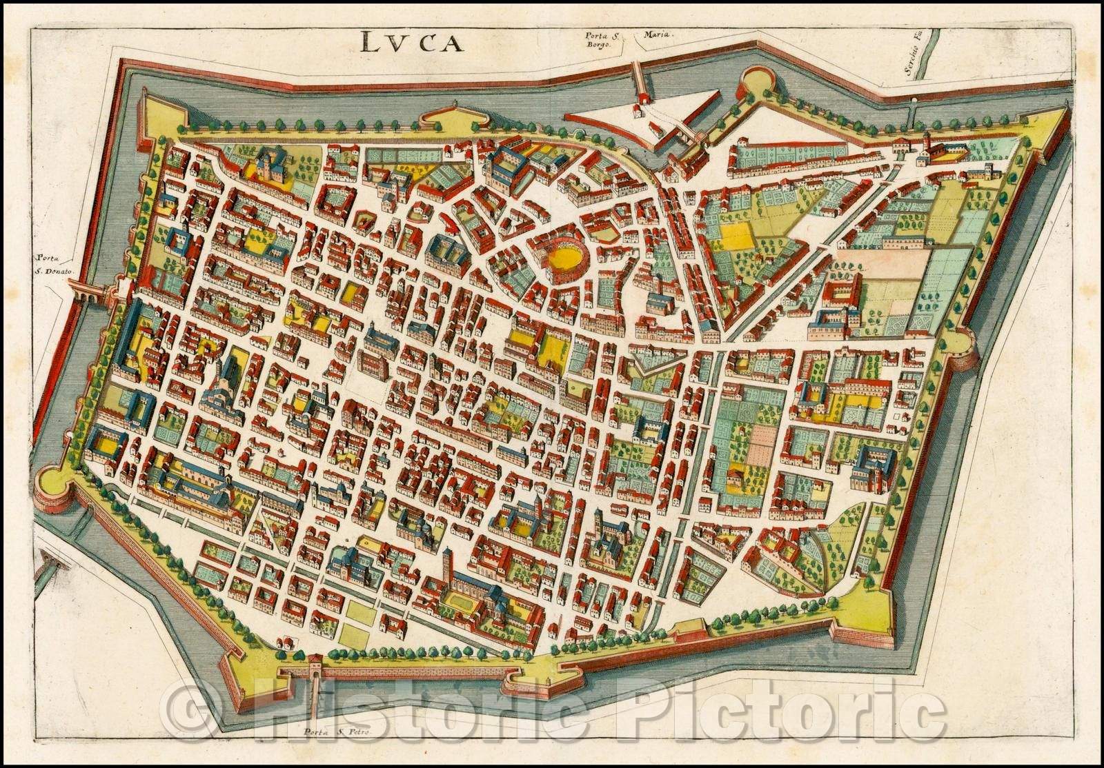 Historic Map - Lucca, Italy, 1638, Matthaus Merian - Vintage Wall Art