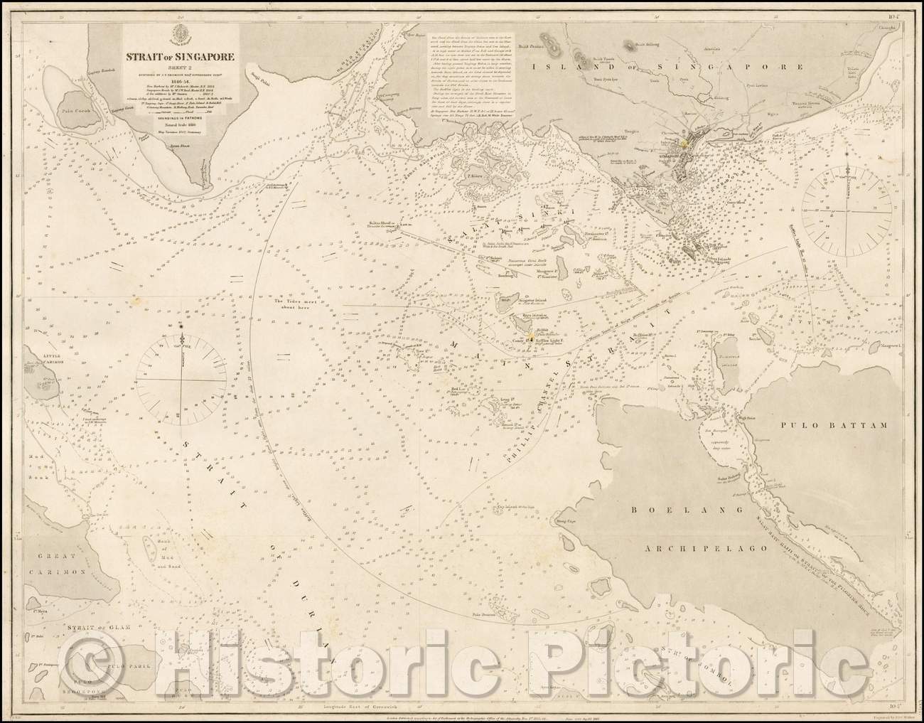 Historic Map - Strait of Singapore, 1865, British Admiralty - Vintage Wall Art