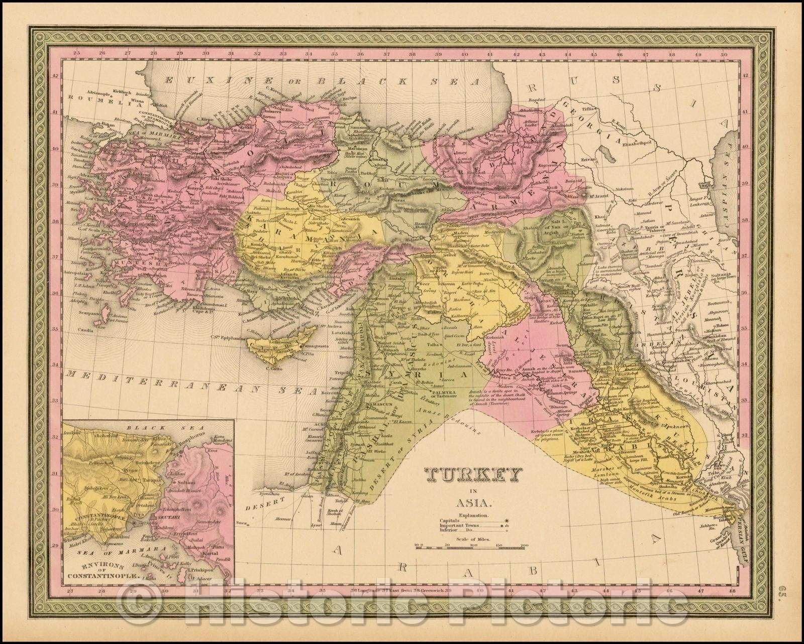 Historic Map - Turkey in Asia [shows Cyprus], 1852, Thomas, Cowperthwait & Co. - Vintage Wall Art