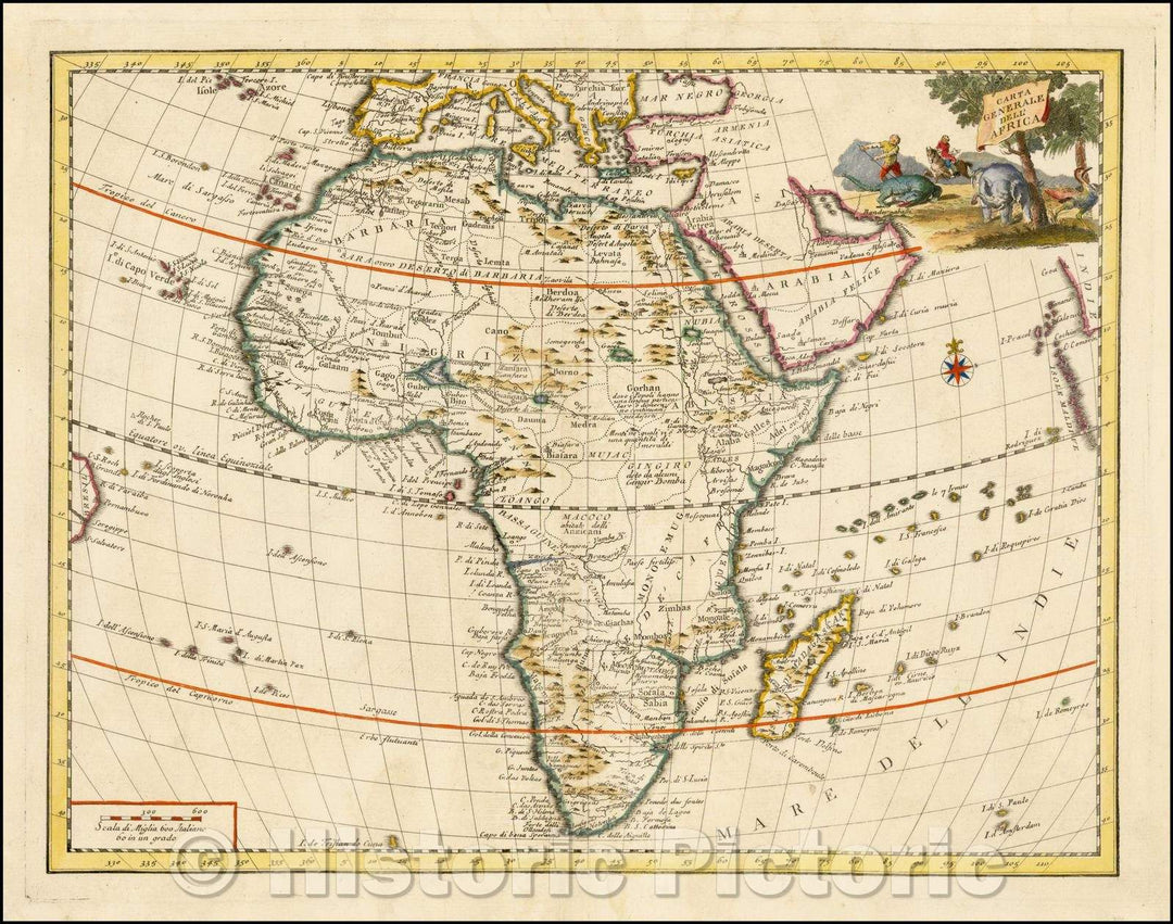 Historic Map - Carta Generale Dell' Africa, 1740, Giambattista Albrizzi - Vintage Wall Art