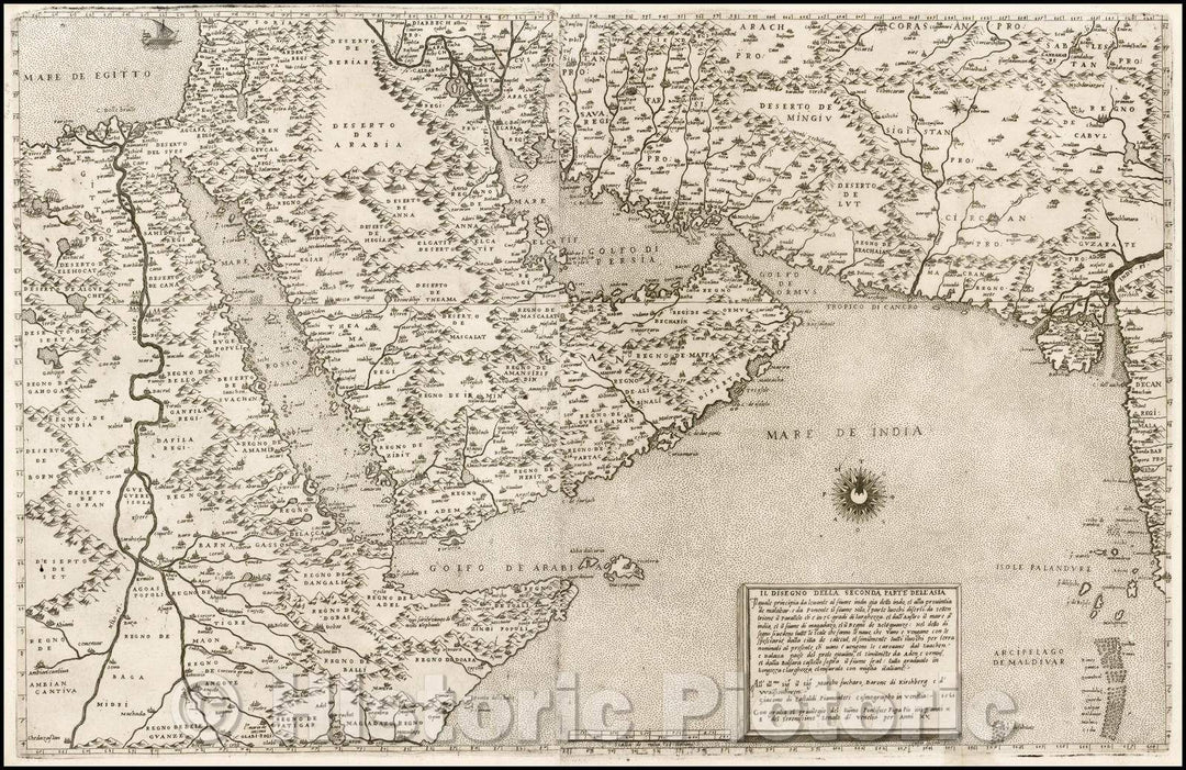 Historic Map - Il Disegno Della Seconda Parte Dell' Asia/Giacomo Gastaldi's 2-sheet wall Map of Arabia, 1561, Giacomo Gastaldi - Vintage Wall Art