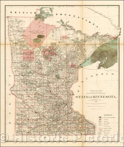 Historic Map - State of Minnesota, 1886, General Land Office - Vintage Wall Art