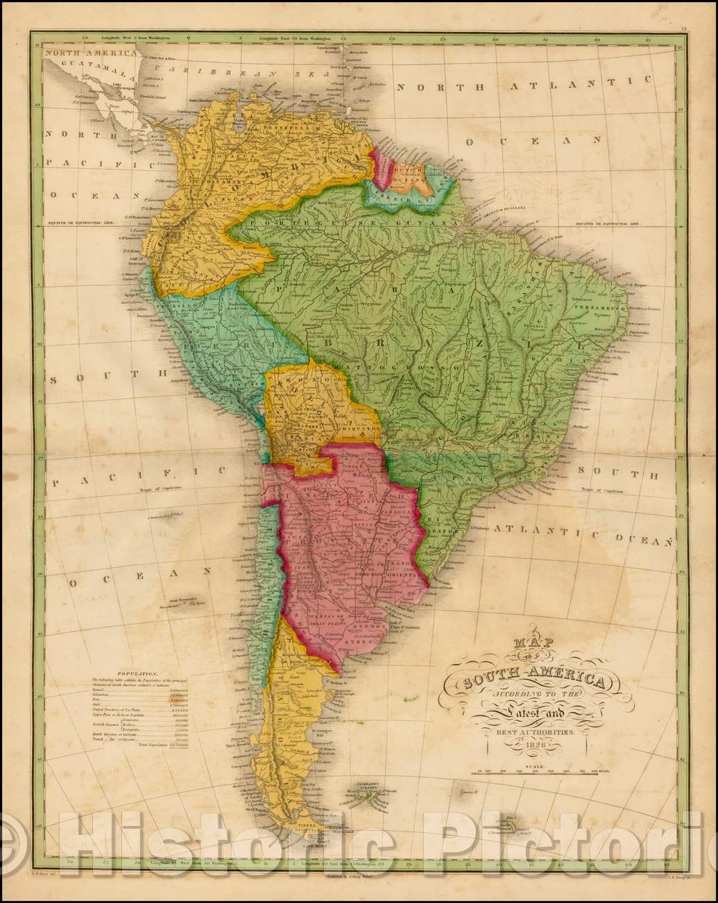 Historic Map - Map of South America According to the Latest and Best Authorities, 1826, Anthony Finley - Vintage Wall Art