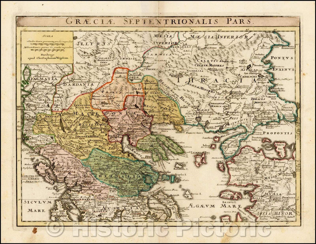 Historic Map - Graeciae Septentrionalis Pars. / Map of the norther part of Greece, published by Weigel, 1720, Johann Christoph Weigel - Vintage Wall Art